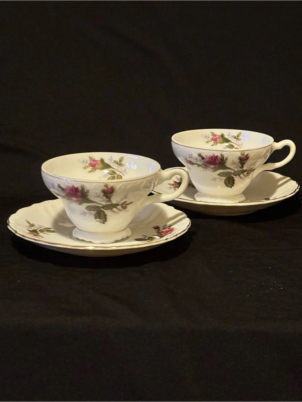 Set of 2 Vintage Pink Rose Teacups and Saucers Set